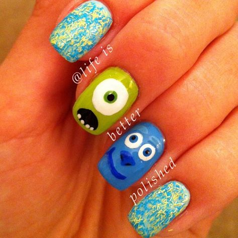 Monsters Inc Nails Monster Inc Nails, Monster Inc, Happy Nails, Hair And Makeup Tips, Mike Wazowski, Sinful Colors, Disney Nails, Cute Monsters, Monsters Inc