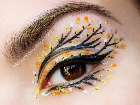 You’ll+Look+Amazing+With+These+Beautiful+Party+Eye+Shadow+Art Fall Eyeliner, Dryad Costume, Thanksgiving Makeup, Party Eyes, Dance Makeup, Fairy Makeup, Shadow Art, Creative Eye Makeup, Stage Makeup