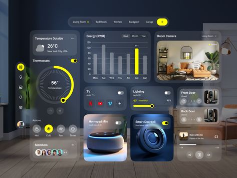 A small concept for Apple Vision Pro Smart Home UI #Webapp #App Health Dashboard, Emailer Design, Vr Ui, Creative App Design, Music App Design, Apple Vision Pro, Web Design Websites, Apple Pro, Portal Design