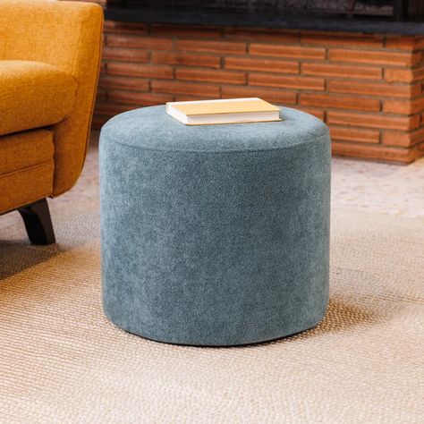 Etta Avenue™ Josiah Upholstered Pouf & Reviews - Wayfair Canada Ottoman Green, Round Pouf Ottoman, Ottoman Fabric, Kelly Clarkson Home, Contemporary Glam, Upholstered Stool, Fabric Ottoman, Round Ottoman, Vanity Stool