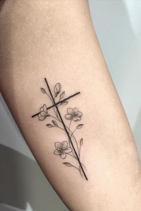 Endless tips for Hairstyles, Makeup, Nail designs, fashion, beauty, love, living Christian Tattoos Small, Small Cross Tattoos, Tato Salib, Cross Tattoos For Women, Cross Tattoos, Cross Tattoo Designs, Tato Lengan, Wrist Tattoos For Women, Flowers Tattoo