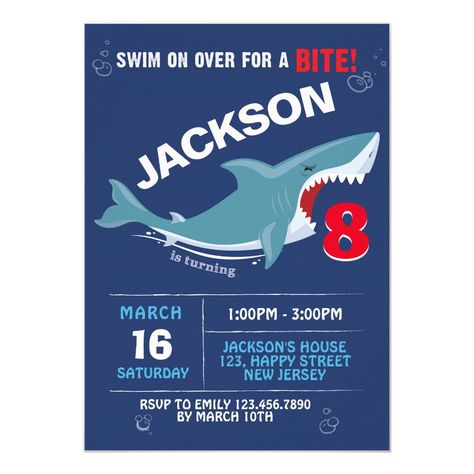 Shark Birthday Invitation Bite Party Invitation #birthdayinvitations #birthday #1stbirthdayinvitations #quinceanerainvitations #birthdayinvitationstemplate #birthdayinvitationcard #disneybirthdayinvitations #zazzle #zazzleinvitation Shark Party Invitations, Shark Birthday Party Invitation, Shark Birthday Invitation, Shark Birthday Invitations, Shark Themed Birthday Party, Party Zone, 12 Birthday, Shark Birthday Party, Pool Birthday