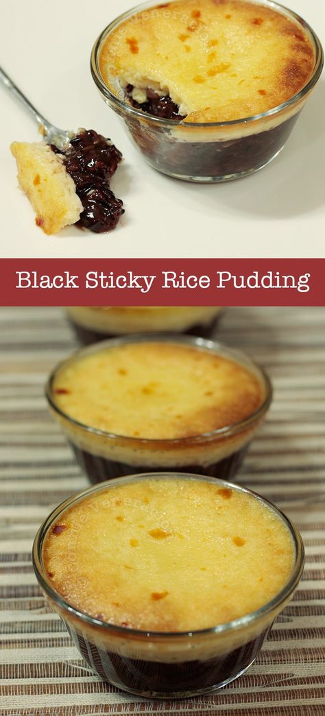 Black Sticky Rice Recipe, Sticky Rice Pudding, Black Sticky Rice, Black Rice Recipe, Black Rice Pudding, Rice Porridge, Foreign Food, Thai Dessert, Black Rice