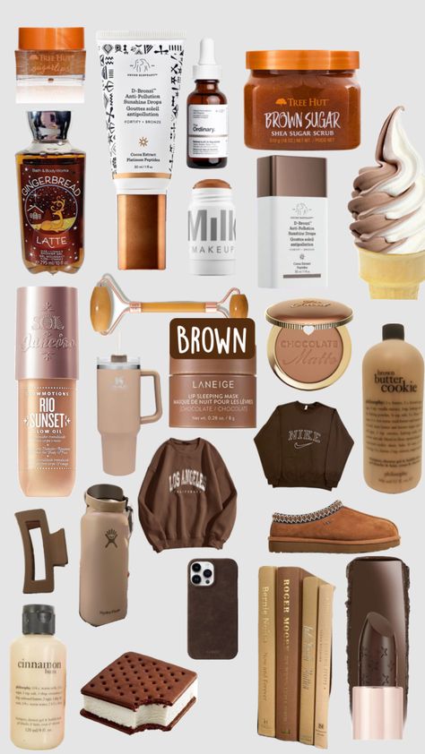 #brown Brown Gift Basket Ideas, Caramel Girl Aesthetic, Deep Autumn Makeup, Basket Aesthetic, Aesthetic Products, Girls Winter Outfits, Brown Basket, Chocolate Girls, Fitness Wear Outfits