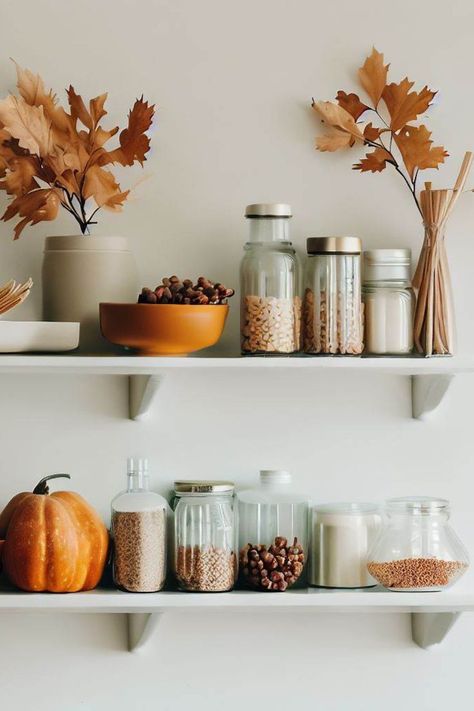 Step into our autumn-themed kitchen, where shelves feature stunning maple leaf stems, capturing the essence of the season. Envision your space adorned with these graceful stems, effortlessly bringing the rustic beauty of fall indoors. Seize the chance to invite the enchantment of fall into your home. Your living areas are poised to radiate the captivating allure of autumn, leaving onlookers envious of your maple-inspired style. 🍁✨ Autumn Plants, Plants Outdoor, Cozy Fall Decor, Outdoor Home, Leaf Decor, Maple Leaves, Kitchen Themes, Faux Plants, Kitchen Office