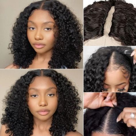 UNice V Part Glueless Water Wave Bob Wig No Leave Out Upgrade U Part Wig Glueless Wigs Black Women, Wig Beginner, Kort Bob, Curly Clip Ins, Affordable Wigs, U Part Wig, Human Wigs, Glueless Wig, Short Curly Bob