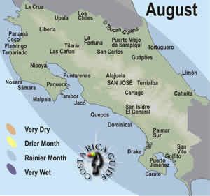 August map of costa Rica weather and rainfall patterns Costa Rica Map, Costa Rico, Cost Rica, Moving To Costa Rica, Best Time To Travel, Central America Destinations, Cahuita, Europe Packing List, Night Hiking