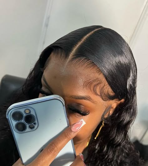 Fluffy Edges, Wig Middle Part, Protective Hairstyles Braids, Pretty Hair Color, Women's Wigs, Hair Advice, Dope Hairstyles, Business Hairstyles, Middle Part