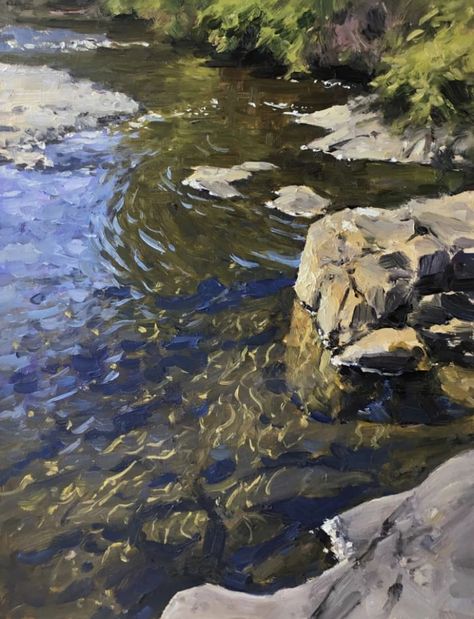 Flowing River Painting, River Water Painting, River Rocks Painting, Creek Painting, River Drawing, Painted River Rocks, Top Paintings, Australian Painting, Oil Painting Inspiration