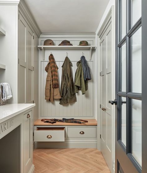 Tom Howley Kitchens, Boot Room Utility, Tom Howley, Narrow Laundry Room, Blue Kitchen Designs, Stunning Hairstyles, Property Design, Country Style Kitchen, Hallway Storage