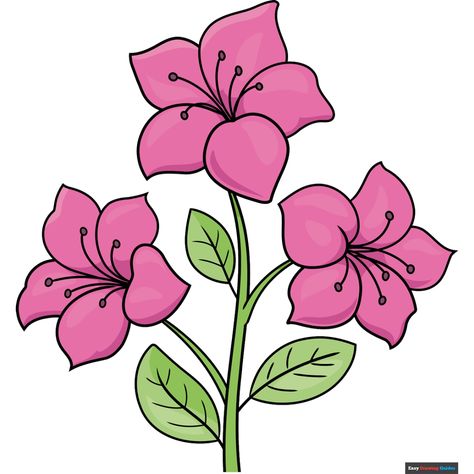 How to Draw an Azalea Easy Flower Drawings For Kids, Easy Fabric Painting Designs, Flowers Drawing Easy, New Drawing Ideas, Flower Drawing For Kids, Bush Drawing, Easy Drawing For Beginners, Napkin Designs, Cute Flower Drawing