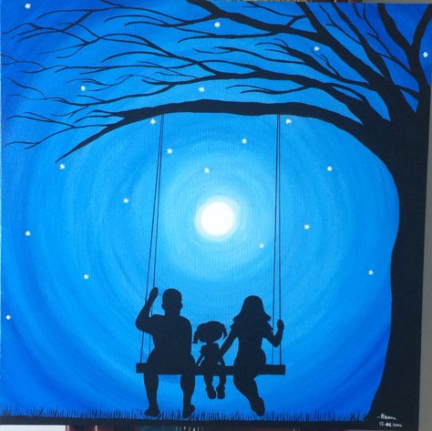 Painting Of Family Abstract, Family Acrylic Painting Ideas, Mommy Daughter Painting Ideas, Family Silhouette Painting, Panting Photo Home, Family Canvas Painting Ideas, Maternity Painting, Family Sketch, Painting Family