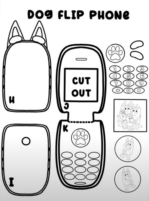 Flip Phone Template, Bluey Crafts, Phone Craft, Free Printable Paper Dolls, Kitty Crafts, Phone Template, Paper Dolls Diy, Hello Kitty Crafts, Paper Toys Template