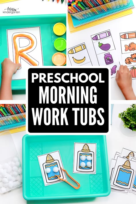 Three preschool morning work tub activities Preschool Morning Tubs Free, Preschool Morning Bins, Preschool Morning Activities, Morning Work For Preschool, Morning Tubs Preschool, Morning Activities Preschool, Preschool Morning Tubs, Morning Tubs Prek, Morning Tubs First Grade