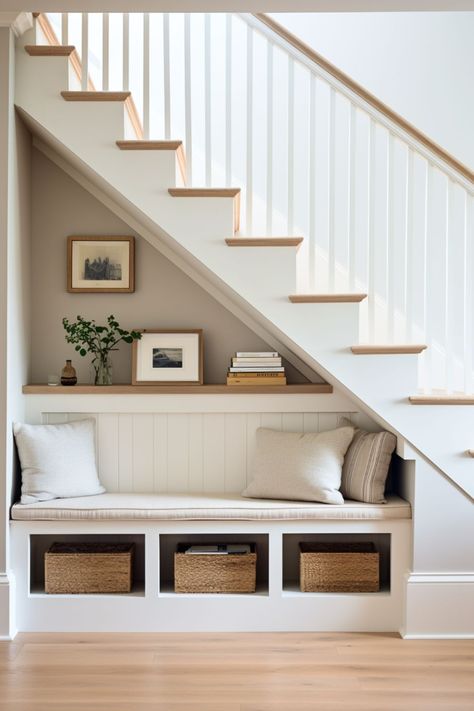 The Space Under The Stairs, Under The Stairs Ideas, Stair Bookshelf, Stairs Nook, Under Stairs Pantry, Space Under The Stairs, Under Stairs Nook, Under Stairs Ideas, Under Staircase