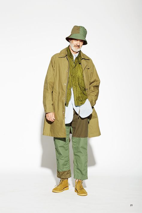 Japanese Workwear, American Casual, Outdoor Fashion, Japanese Outfits, Engineered Garments, Mens Street Style, Military Fashion, Hat Fashion, Military Jacket