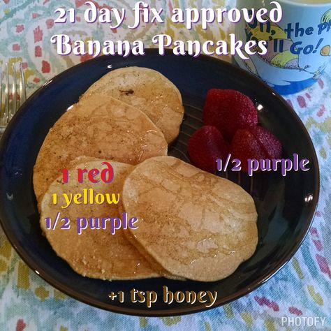 21 day fix breakfast. Banana pancakes Banana Pancake Recipe, 21 Day Fix Plan, 21 Day Fix Snacks, 21 Day Fix Workouts, 21 Day Fix Breakfast, Beachbody 21 Day Fix, 21 Day Fix Diet, Banana Pancake, 21 Day Fix Meal Plan