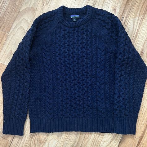 Brand New In Bag And Tag, Wool Blend Cable Knit Navy Blue Sweater In Women’s Small Blue Sweater Aesthetic, Dusty Blue Sweater, Sailor Sweater, Vintage Academia, Cake Outfit, Dark Blue Sweater, Short Cake, Xmas Wishlist, Patagonia Sweater