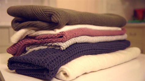 How to fold chunky sweaters so they stay perfectly stacked - TODAY.com How To Fold Sweaters, How To Fold Pants, Organize Your Closet, Chunky Sweaters, Shirt Folding, Clothes Closet Organization, Clothes Organization Diy, Fabric Shaver, How To Fold