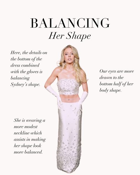 Dressing Sydney Sweeney’s Body Shape. Both balancing and enhancing her body type 🖤 . #sydneysweeney #bodytype #bodyshape #bodytypes #imageconsultant Strawberry Body Type Outfit, Best Hair Dye Colors, Sydney Sweeney Outfits, Sydney Sweeney Style, Gold Skin Tone, S Body Shape, Inverted Triangle Body Shape, Triangle Body Shape, Best Hair Dye