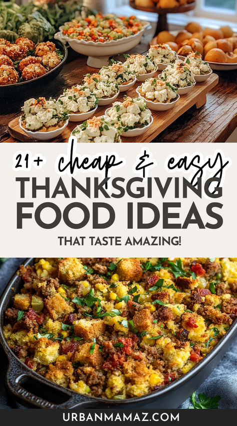 Cheap and easy Thanksgiving food ideas for dinner that taste amazing Budget Friendly Thanksgiving Dinner, Quick Thanksgiving Dinner, Day After Thanksgiving Recipes, Costco Thanksgiving Food, No Traditional Thanksgiving Food, Thanksgiving Birthday Ideas, Thanksgiving Food Setup, Alternate Thanksgiving Dinner Ideas, Friends Giving Food Ideas Easy