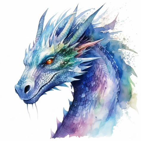 Premium AI Image | There is a watercolor painting of a dragon head with a bright blue and purple color generative ai Blue Dragon Drawing, Dragon Watercolor Painting, Dragon Colored Pencil, Fantasy Dragon Illustration, Watercolour Dragon, Dragons Illustration, Dragon Paintings, Blue Dragon Tattoo, Dragon Watercolor