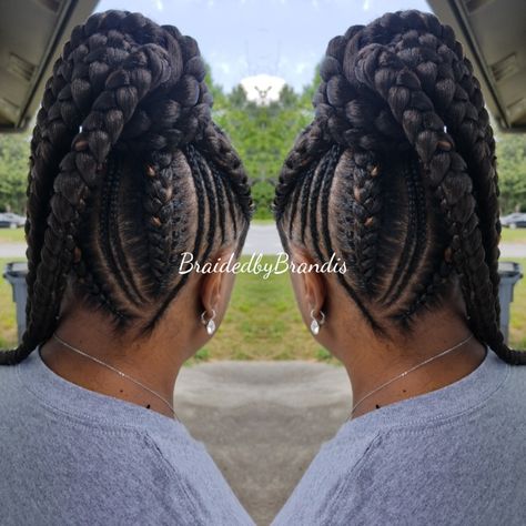 Large feed in ponytail Large Feed In Braids, Braided Updo Black Hair, Braided Half Up Half Down Hair, Feed In Braids Ponytail, Feed In Ponytail, Braid Half Up Half Down, Cornrow Ponytail, Feed In Braids, Braids Ponytail