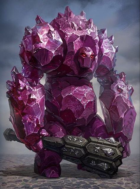 Crystal Golem, Rock Golem, Heroic Fantasy, Dnd Monsters, Fantasy Beasts, Monster Concept Art, Fantasy Monster, Large Crystal, Mythical Creatures Art