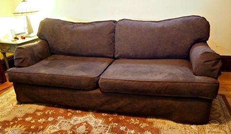 Slipcovering a Couch: Last in a series about how to slipcover a sofa with basic sewing skills. Couch Reference, Homemade Couch, Crochet Halloween Decorations, Old Couch, Cd Album Covers, Couch Slipcover, Custom Slipcovers, Small Couch, Old Sofa