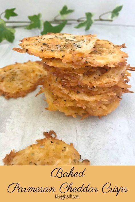 Baked Parmesan Cheddar Cheese Crisps are super easy to make and they are the perfect low-carb snack. Perfect for when snack cravings hit. #baked #cheese #crackers #nationalcheeseloversday Cheddar Cheese Crisps, Cheddar Crisps, Italian Sausage Pasta Bake, Parmesan Cheese Crisps, Parmesan Crisps, Cheese Crisps, Snack Craving, Baked Cheese, Carb Snacks