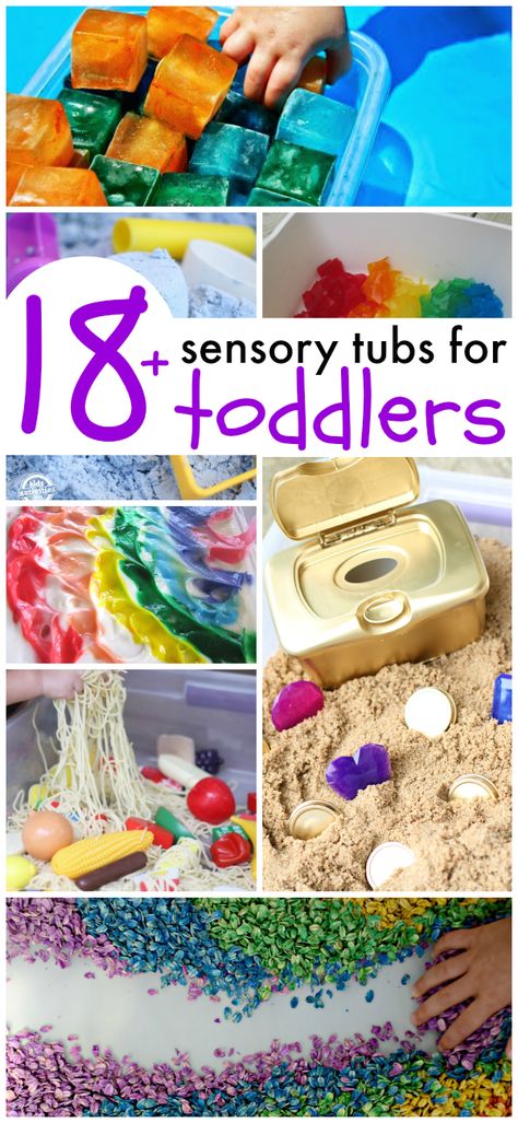 18+ Sensory Tubs for Toddlers (Safe even for the youngest kiddos) Sensory Tubs, Toddler Sensory, Art Projects For Kids, Teaching Toddlers, Activities For Toddlers, Toddler Snacks, Kids Sensory, Games For Toddlers, Toddler Play