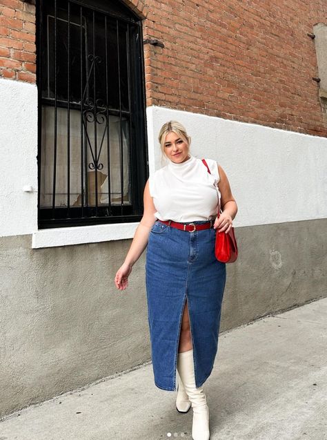 Denim Skirt Outfit Plus Size, Plus Size Denim Skirt Outfit, Denim Outfit Plus Size, Jean Skirt Outfits Plus Size, Maxi Skirt Outfit Fall, Outfit Fall 2023, Fall Outfit Plus Size, Denim Maxi Skirt Outfit, Plus Size Ootd