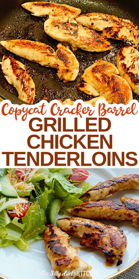 Cracker Barrel Chicken Tenders, Grilled Chicken Strips Recipes, Grilled Chicken Tenderloins, Cracker Barrel Grilled Chicken, Cracker Barrel Copycat, Grilled Tenderloin, Copycat Cracker Barrel, Cracker Barrel Chicken, Grilled Chicken Strips