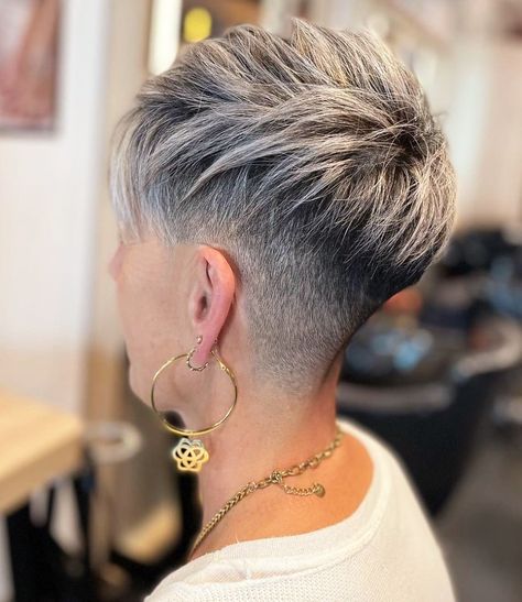 1-undercut-pixie-for-women-over-50-ClVx0p_K7Gz Haircut Styles For Thick Hair, Undercut For Thick Hair, Undercut Haircut Women, Asymmetrical Short Hair, Pixie Cut Shaved Sides, Styles For Thick Hair, Cool Haircuts For Women, Shaved Pixie Cut, Short To Long Hair