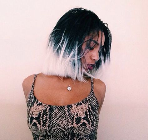 Pinterest: StoneColddd Tumblr: StoneColdddKilla  IG: _jessiestone_ White Ombre Hair, Black And White Hair, Hair Colorful, Short Ombre, Ombre Bob, Dip Dye Hair, Short Ombre Hair, Hair Guide, White Ombre