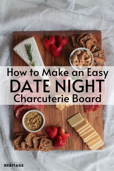 Get ready to wow your special someone with an easy, yet totally swoon-worthy Date Night Charcuterie Board for Two. This board has creamy brie, tangy cheddar, and all the perfect nibbles for a cozy night in. Let me show you how to create this beautiful board with minimal effort, and turn your at home date night into a romantic celebration. ❤️ Date Night Charcuterie Board For Two, Romantic Charcuterie Board For Two, Charcuterie Board Date Night, Date Night Charcuterie Board, Charcuterie Board For Two, Fig Butter, Creamy Brie, At Home Date Night, Home Date Night