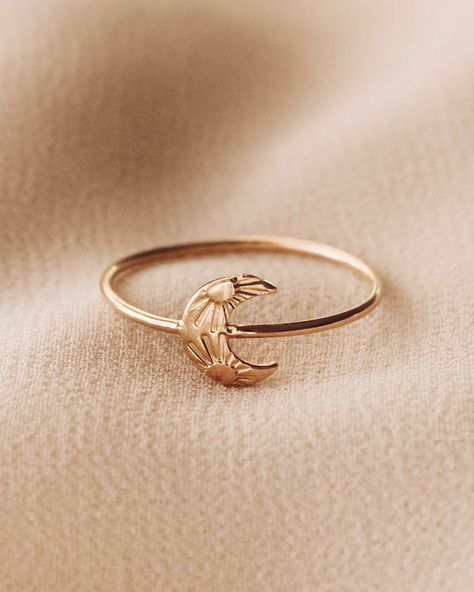 Hand Stamped Sun Crescent Moon Ring 14K Gold Filled Size 4-10 Handmade in USA The designs are all hand stamped one by one so they are one a kind and unique. It may not look perfect meaning the designs may vary slightly from the photos attached. You are purchasing a handmade piece and not a machine made piece so be open to the ring being imperfect. Please note there are slight color variations or an appearance of a seam where the joints of the ring has been soldered. Due to their handmade nature, Gold Moon Ring, Perfect Meaning, Astrology Ring, خواتم خطوبة, Sun Ring, Crescent Moon Ring, Celestial Sun, Jewellery Rings, Moon Ring