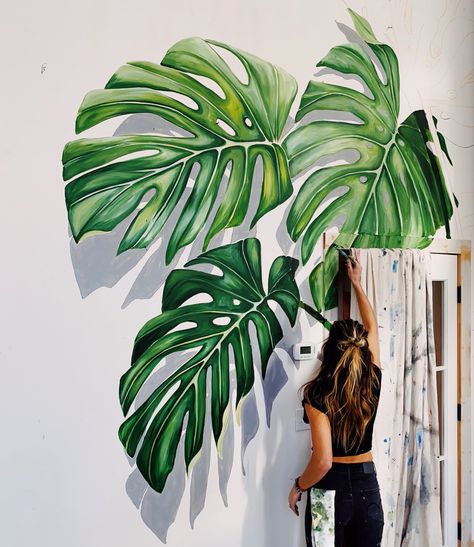 Thena Aesthetic, Wall Murals Diy, Creative Wall Painting, Garden Mural, Green Inspiration, Wall Painting Decor, Wall Murals Painted, Wall Paint Designs, Home Decor Living Room