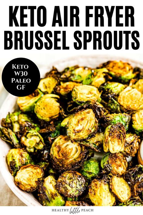 These Air Fryer Brussels Sprouts are super crispy and perfect to dip in ranch. They require minimal ingredients and only take 15 minutes to make. The perfect side dish or appetizer, even kid friendly. Whole30, Keto, Paleo and Macro Friendly. #brusselssprouts #airfryerbrusselssprouts #airfryerrecipes #appetizers #whole30 #whole30recipes #paleo #keto #ketorecipes Brussel Sprout Recipes, Air Fryer Brussel Sprouts, Air Fryer Brussels Sprouts, Fried Brussel Sprouts, Crispy Brussel Sprouts, Sprouts Recipe, Sprout Recipes, Easy Air Fryer, Brussels Sprouts Recipe