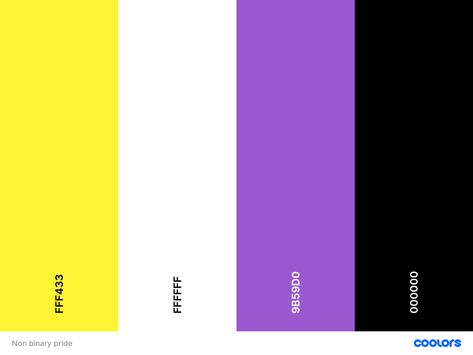 #nonbinary #pride #flag #palette #hex Nonbinary Color Palette, Queer Pride Flag, Wendy Testaburger, Non-binary Flag, Nonbinary Flag, Flat Color Palette, Purple Pride, Lgbt Memes, Pride Flag Colors