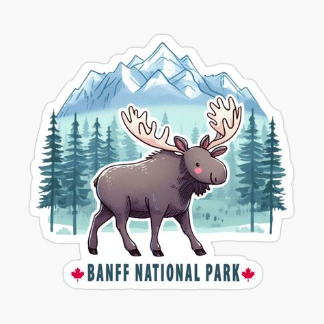 Get my art printed on awesome products. Support me at Redbubble #RBandME: https://www.redbubble.com/i/sticker/Banff-National-Park-Alberta-Canada-by-HowToCanadian/154539654.EJUG5?asc=u National Park Design, Trees Background, Park Design, Watercolour Illustration, Parking Design, America And Canada, Canadian Rockies, Banff National Park, Alberta Canada