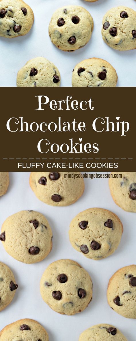 Perfect Chocolate Chip Cookies are fluffy and cake-like. I was inspired to change the traditional chewy cookies into cake-y cookies that are so delicious! Cake Like Chocolate Chip Cookies, November Meals, Fluffy Chocolate Chip Cookies, Stuffed Cookies, Yummy Deserts, Chewy Cookies, Perfect Chocolate Chip Cookies, Kitchenaid Mixer, Sweet Rolls