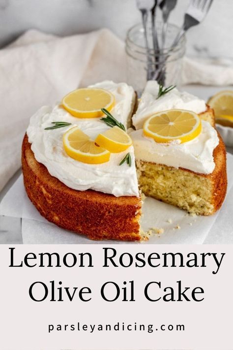 Lemon Rosemary Olive Oil Cake, Rosemary Olive Oil Cake, Mascarpone Whipped Cream, Olive Oil Cake Recipe, Rosemary Olive Oil, Summer Cake, Lemon Dessert, Oil Cake, Lemon Rosemary