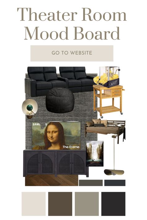 Check out how we're tranforming an unfinished basement room into a cozy theater room. #basement #inhometheater #diyprojects Media Room Mood Board, Theater Room Basement, Room Mood Board, Basement Room, Winter Tablescapes, Fall Stem, Theater Room, Farmhouse Fall Decor, Holiday Dining