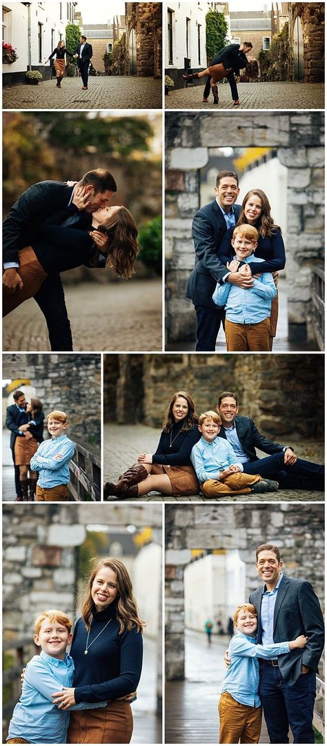 Maastricht is such a gorgeous city, so when this cute family asked if we could do their family photos here, I was thrilled! They showed up looking so nice…perfect outfit choices! We made our way around some of the quieter streets to get some nice shots for them, and of course more leaf tossing because ummm…why not?! Family Pics In The City, Downtown Family Of 3 Photoshoot, Downtown Family Session, Family Of 3 Photoshoot Older Child, Downtown Family Photoshoot, City Family Photoshoot, Urban Family Pictures, Urban Family Photos, Pictures Outfits