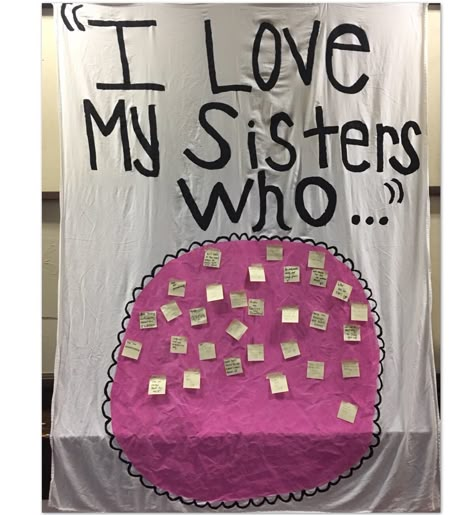 Sisterhood Retreat/ activity banner Sorority Activities, Membership Ideas, Sisterhood Activities, Sorority Retreat, Sisterhood Ideas, Sisterhood Retreat, Retreat Activities, Sigma Lambda Gamma, Sigma Alpha Iota