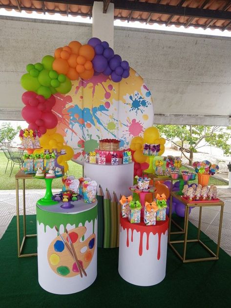 Art Party Dessert Table, Art Party Balloon Garland, Art Party Decorations, Art Themed Party, Kids Painting Party, Painting Birthday Party, Artist Birthday, Paint Themes, Birthday Painting