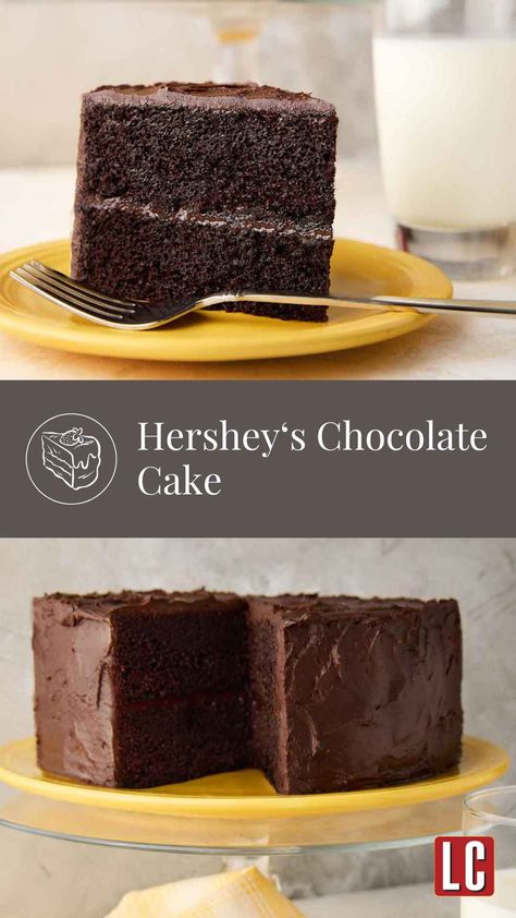 This Hershey's chocolate cake recipe is an updated version of the original cocoa box recipe that includes espresso powder in the cake and frosting. If you've never tried chocolate cake with espresso powder, you're in for an amazing treat! Chocolate Cake Hersheys, Hershey Chocolate Cake Recipe, Hershey Cocoa Cake Recipe, Hersheys Perfectly Chocolate Cake Recipe, Hershey Chocolate Cake, Hersheys Chocolate Cake, Hersheys Chocolate Cake Recipe, Cheesecake Speculoos, Chocolate Chocolate Cake