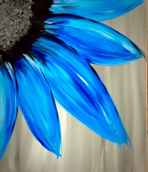 Blue flower Blue Sunflower Painting, Blue Flower Painting Acrylic Easy, Flower Painting Blue Background, Blue Flowers Aesthetic Painting, Sunflower Paint Night, Blue Roses Painting Acrylic, Abstract Painting Diy, Sunflower Drawing, Blue Flower Painting