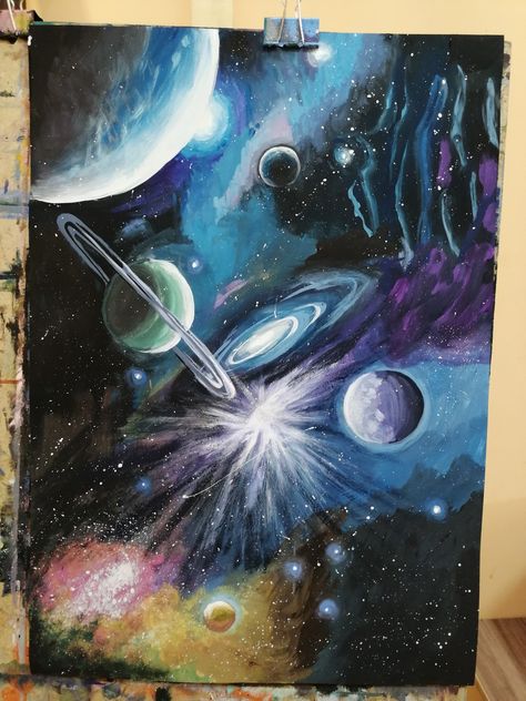 Cosmic Space Art, Planets Painting, Solar System Painting, Solar System Canvas, Galaxy Solar System, America Wallpaper, Class Crafts, Planet Painting, Art Final